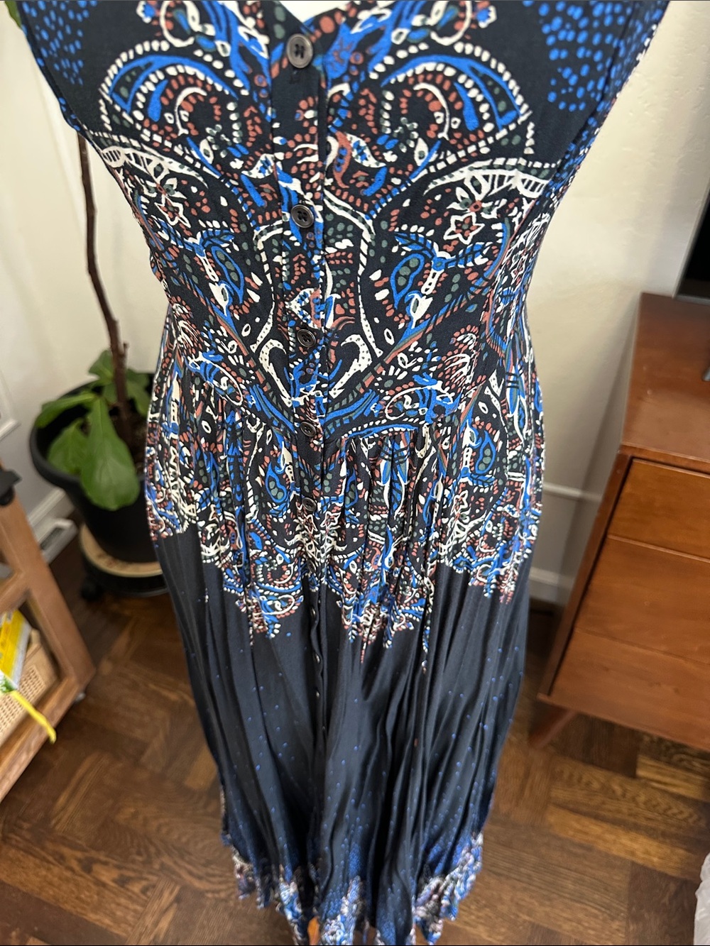 Free People Black Maxi Dress with Blue & Cream Paisley Print - Picture 6 of 14